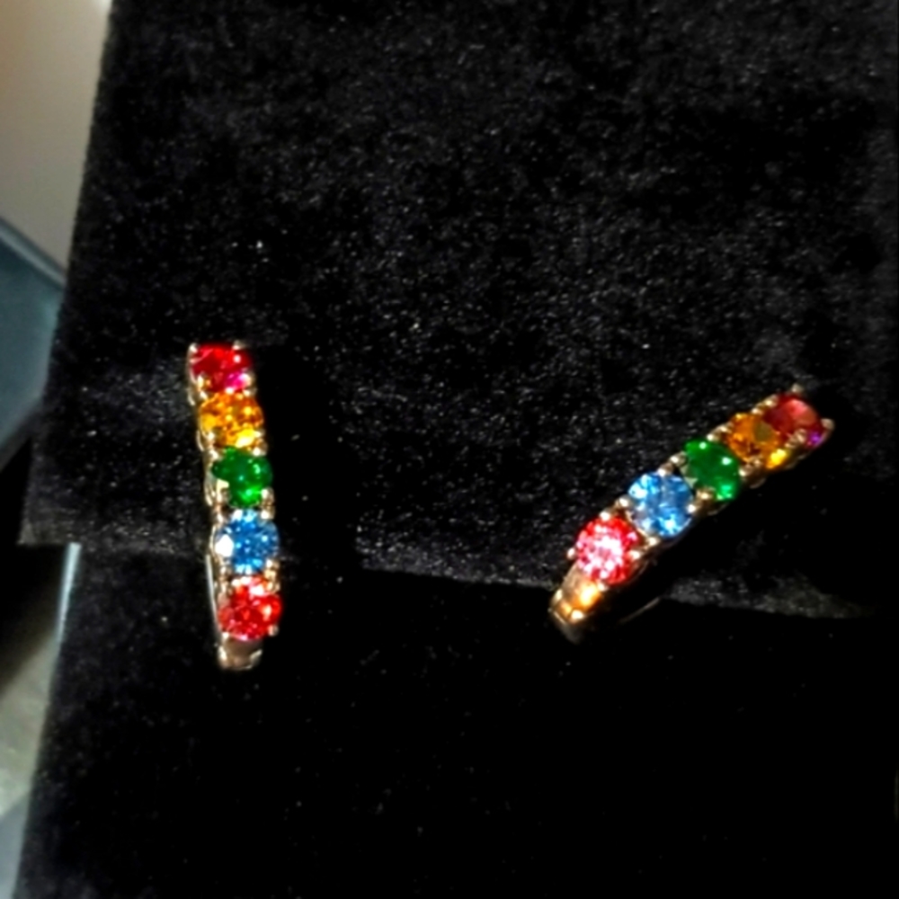 Multicolor MultiGem Hoop Earrings Platinum Silver
